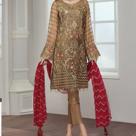Beige and Gold Desi Suit - Picture 1 of 3